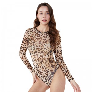 Na mBan Iomlán Muinchille Comhlacht Saincheaptha Comhlacht Fada Leopard Mná Floral Bodysuit Mujer